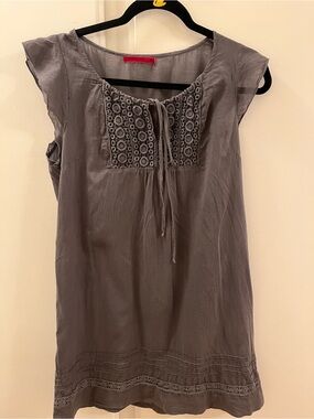 Velvet Grey Embroidered Mini Dress - Size Small